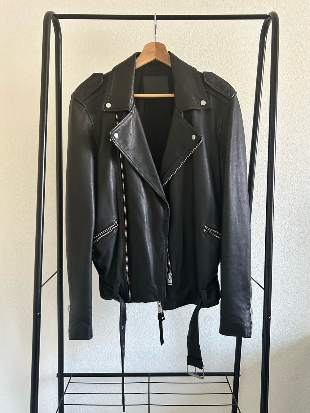 AllSaints Black Leather Biker Moto Jacket Men’s Small Slim Fit